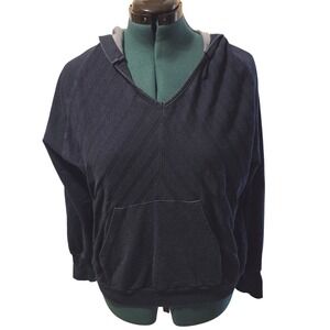 Bearpaw Women's Blue V-Neck Hooded Pullover Sweatshirt Casual Comfy‎ Medium